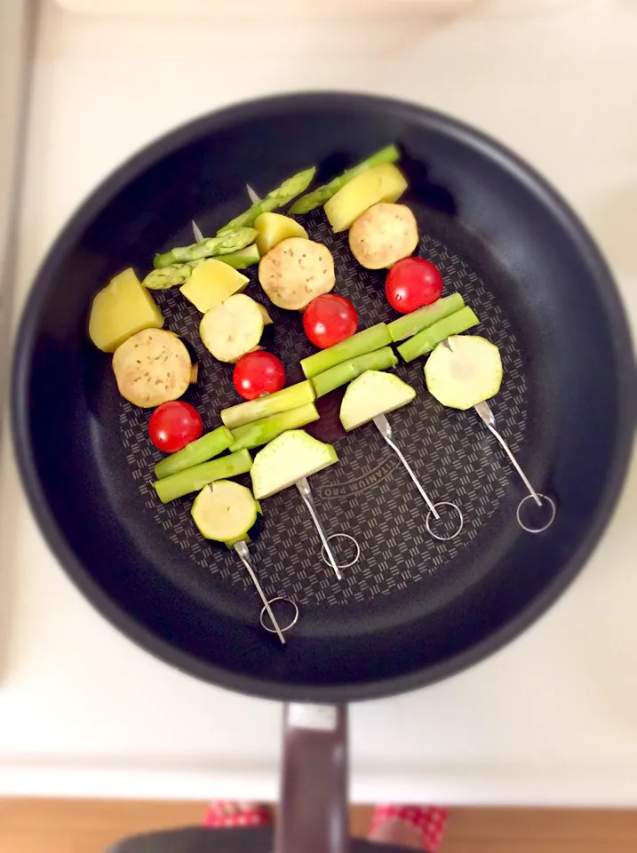 Snapdishの料理写真:蒸し串焼き 夏野菜ver.🍆🍅🌽|さちゃんさん