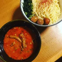 Snapdishの料理写真:辛味噌モツ煮つけ麺