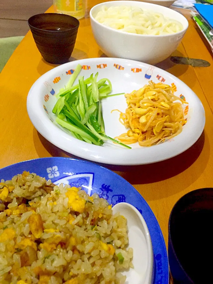 冷やしうどん  焼豚卵チャーハン  麦茶|ch＊K*∀o(^^*)♪さん