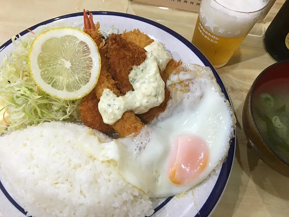 居酒屋くわふじのフライ5点盛定食、600円は中々のお値打ち（＾＿＾）☆|フージさん