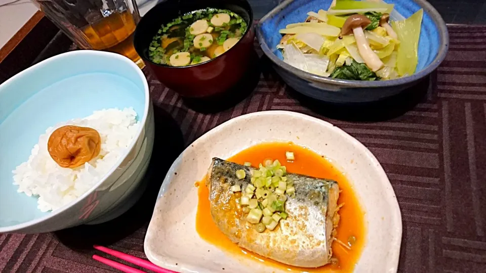 2016-07-31夜❤さば味噌煮、白菜の煮浸し|一人暮らしごはん🍴さん