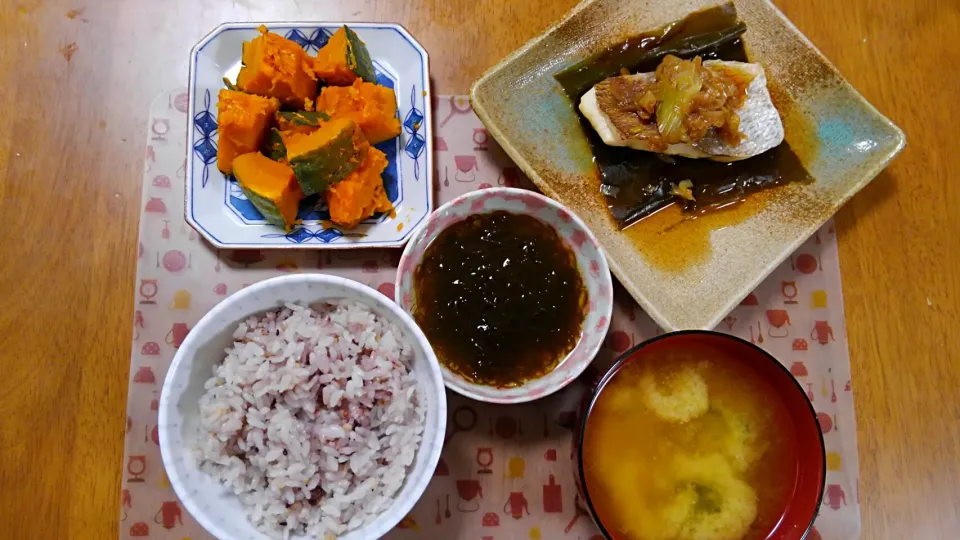 7月１４日　蒸し鯛　かぼちゃの塩煮　もずく　お味噌汁|いもこ。さん