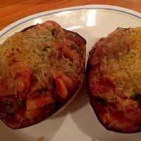 Spaghetti squash stuffed with shrimp and zucchini marinara..|Michele Fortunatiさん