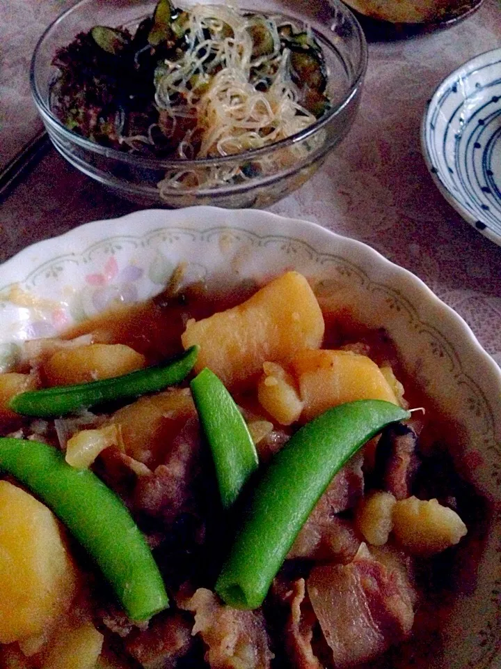 新ジャガと豚ロースのあんかけ煮物 春雨サラダ|SUN.yokotanさん