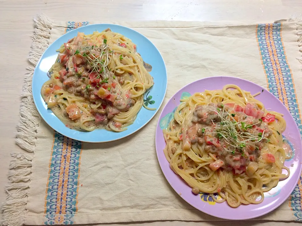 夏野菜とお豆腐の納豆パスタ|noixさん