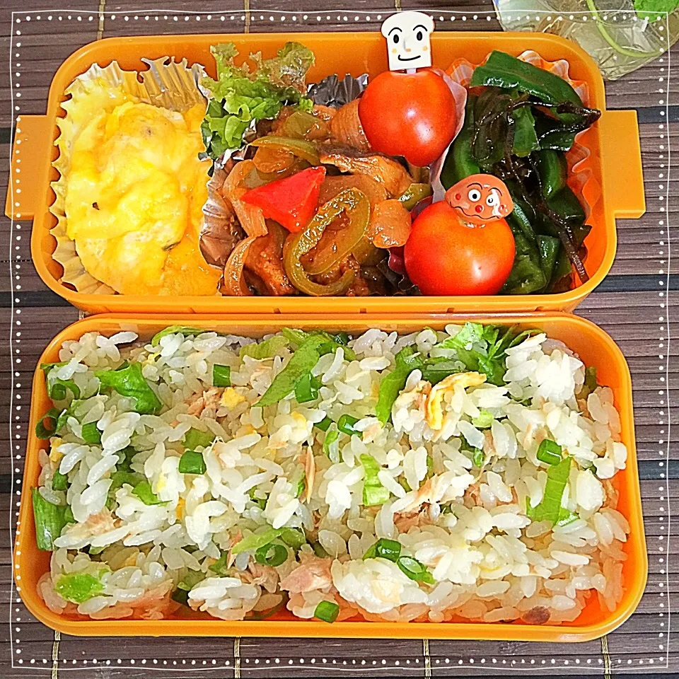 今日の息子のお弁当
〜炒めないシャキシャキレタス飯|りんりんさん