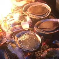 Snapdishの料理写真:BBQ伊勢海老、アワビ、蛤、牛肉、鳥、猪肉、豚肉の盛り沢山|ryoanさん