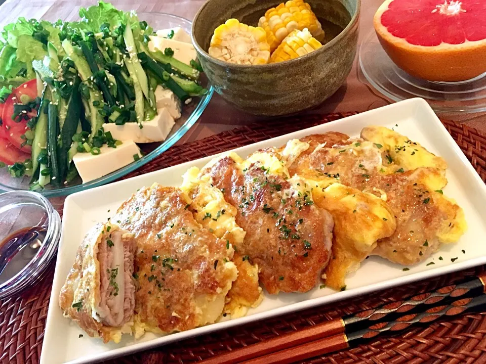 Snapdishの料理写真:餅巻き豚のピカタ🍳くるっと卵焼き、バター醤油の和風で！|ふかرさん