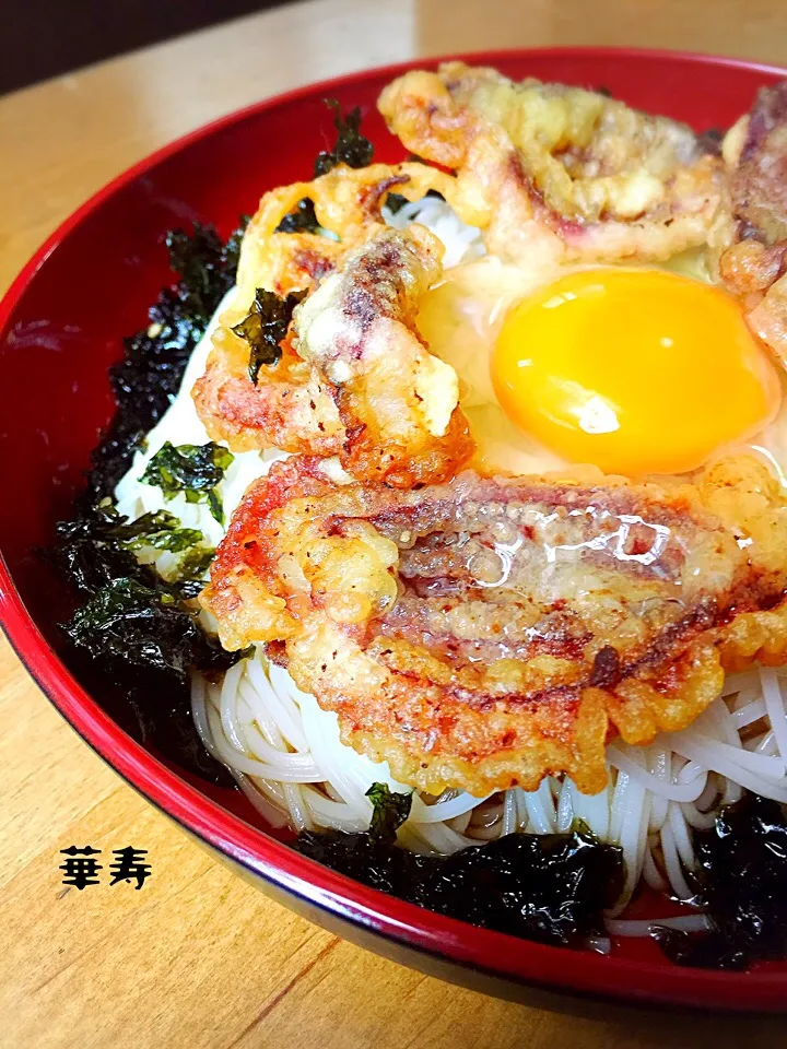 Snapdishの料理写真:げそ天ぶっかけ素麺。|かずきっちんさん