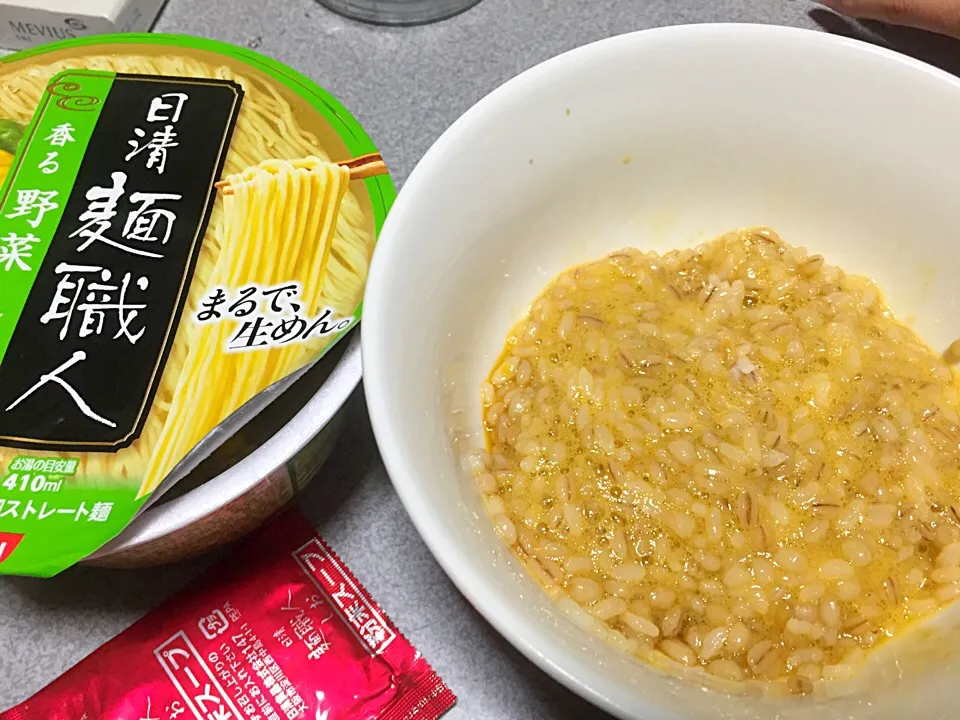 玉子かけもち麦飯、麺職人野菜塩|ms903さん