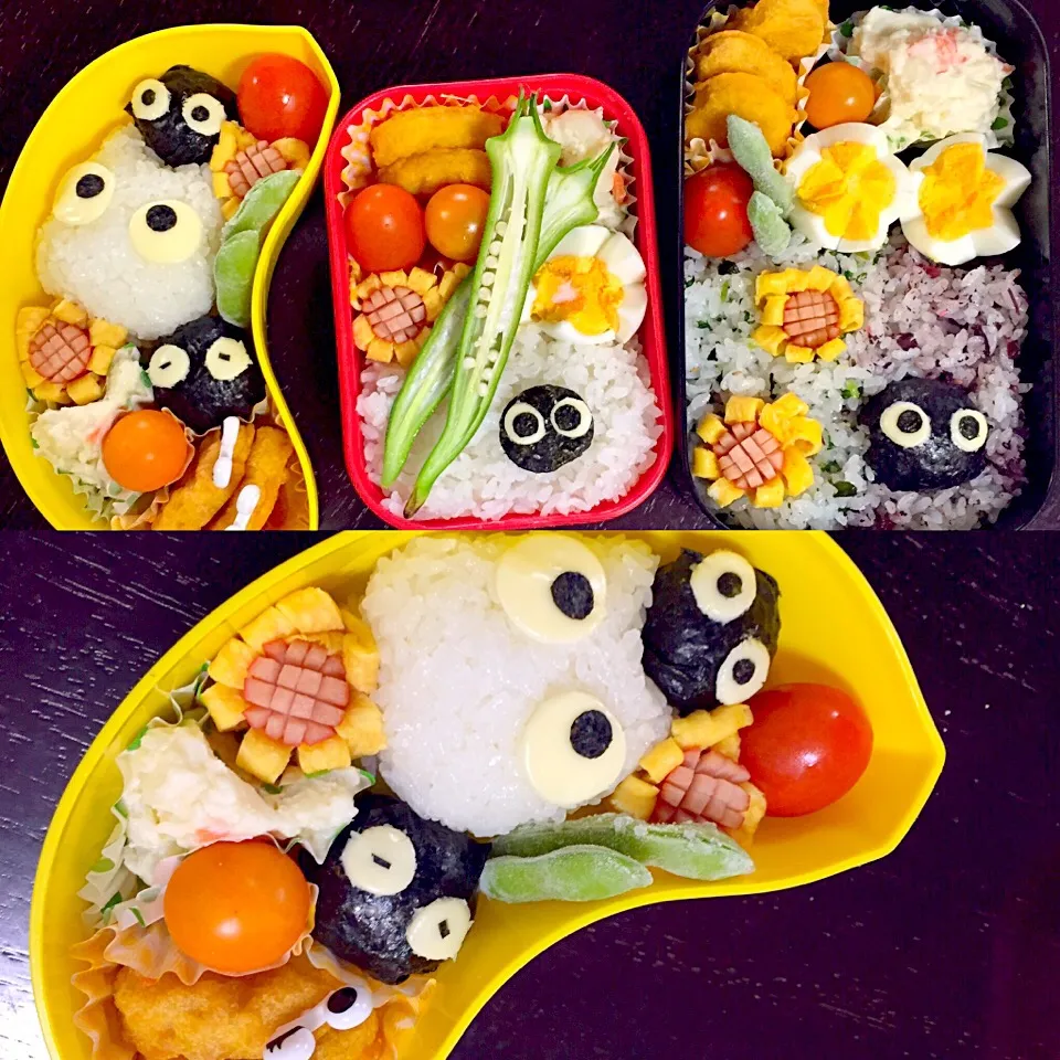 小トトロとまっくろくろすけとひまわり畑弁当|Erikoさん