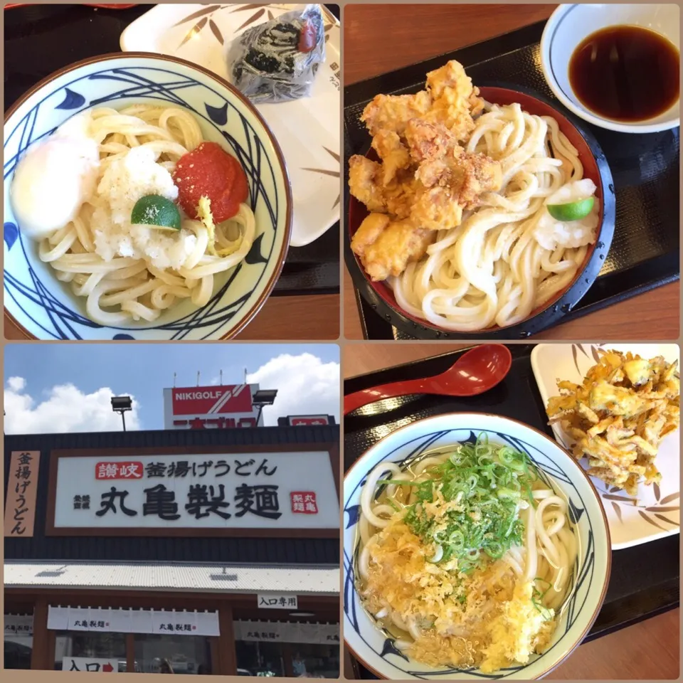 8/5❤︎丸亀製麺❤︎お昼ごはん
・並冷おろし醤油うどん（温玉明太子のせ）
・大盛温かけうどん（野菜天）
・並鶏天ざるうどん|Makinsさん