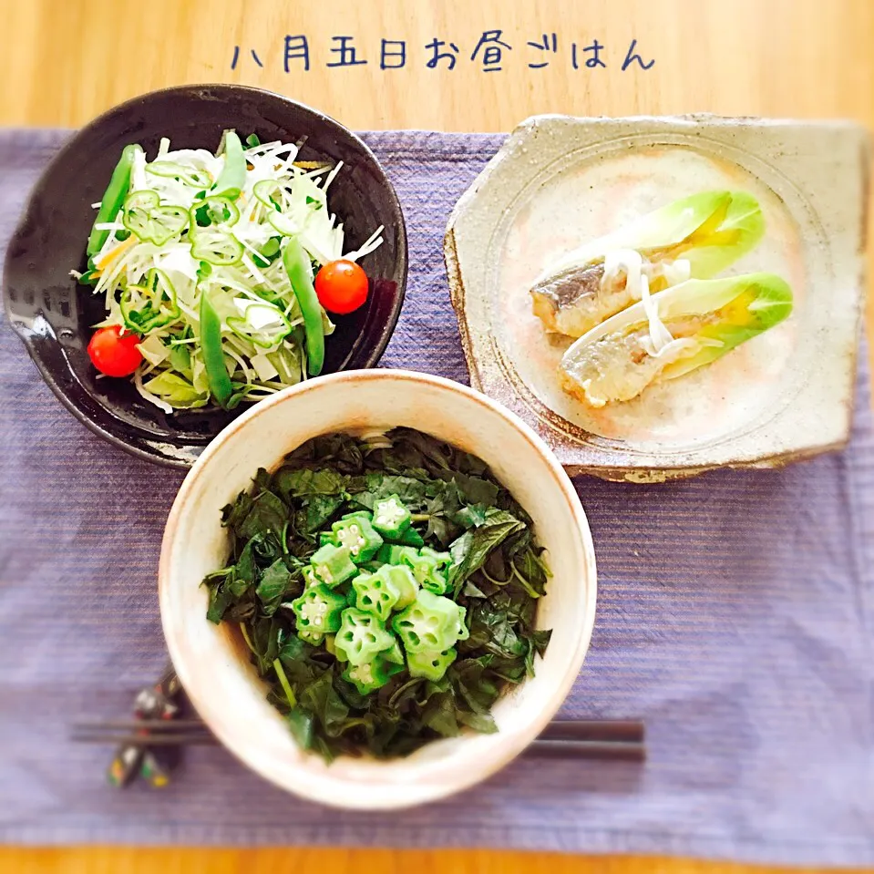 8月5日(金)お昼ごはん ねばトロ素麺・鯵の南蛮漬け・サラダ|みかりんさん