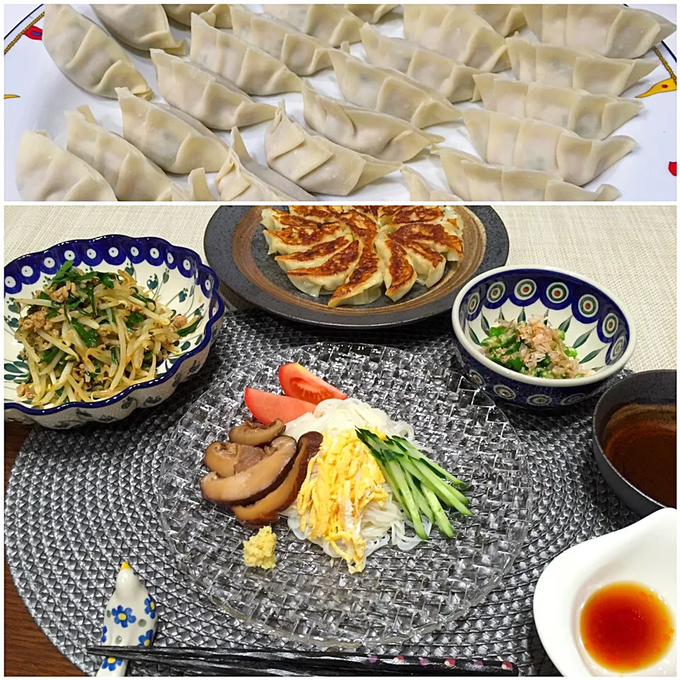 キャベツとニラたっぷりの餃子と冷やしそうめん💫|harapekoさん