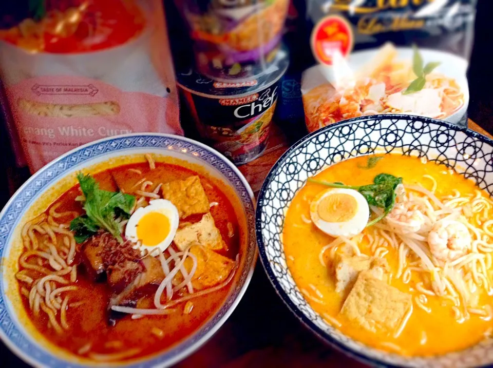 食べ比べ。Penang White Curry RAMEN:生麺がもっちり。世界No1の袋麺に選ばれたSingapore Laksa:クリーミィで後味クセになる。 こんな美味いインスタント麺、2種ともヤバすぎる〜！|CHOOtaitaiさん