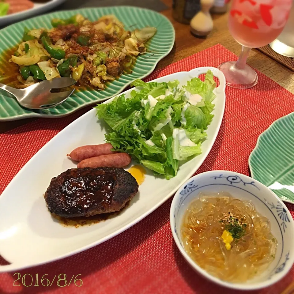 ハンバーグ・ウインナー さば味噌煮缶で回鍋肉風 ところてん|𓇼 Ⓢ Ⓗ Ⓘ Ⓝ Ⓞ Ⓑ Ⓤ 𓇼さん