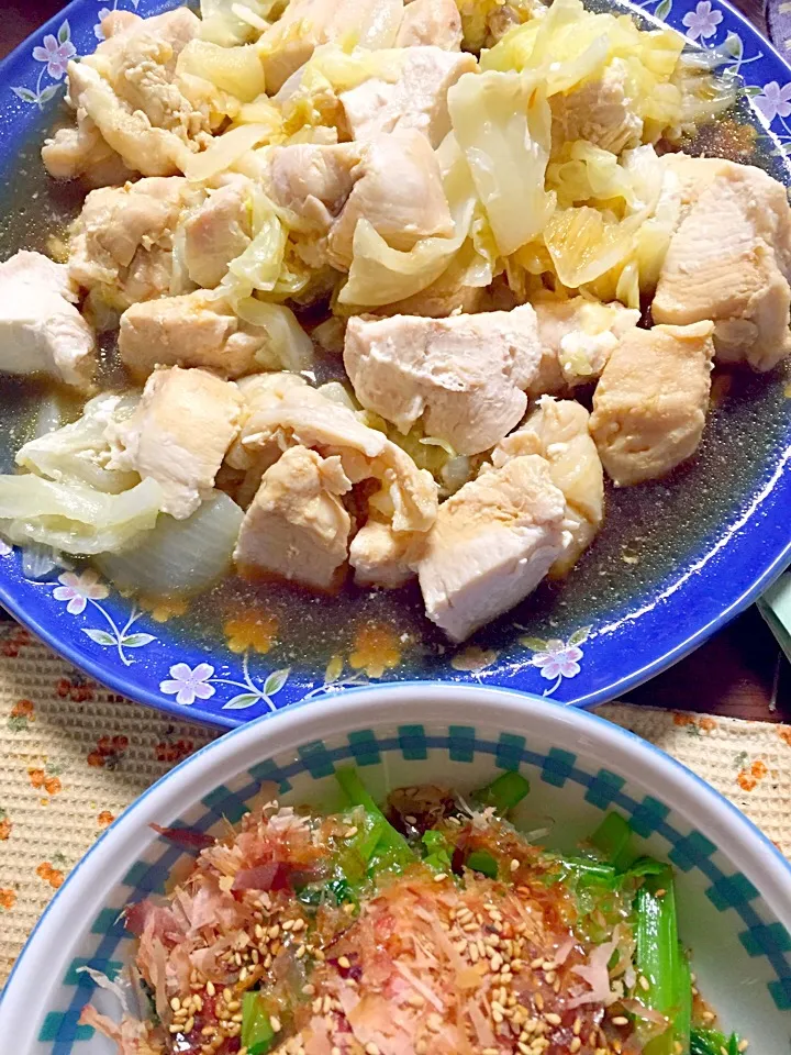 塩麹漬け鶏むね肉の蒸し焼き ポン酢がけ  小松菜のお浸し|掛谷節子さん