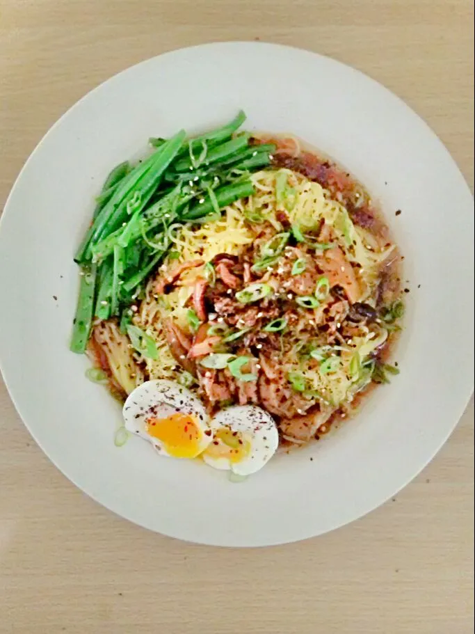 Black Garlic and Shiitake Mushroom Ramen with Green Beans and Soft-Boiled Egg. From Blue Apron.|bethさん