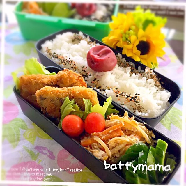 Snapdishの料理写真:鯖フライ弁当～♡ #battymamaの節約しても美味しいお弁当|ばってぃーまま＠♪さん