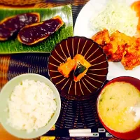 Snapdishの料理写真:ナスの田楽&カボチャの煮物&唐揚げ🍴|成瀬由佳さん