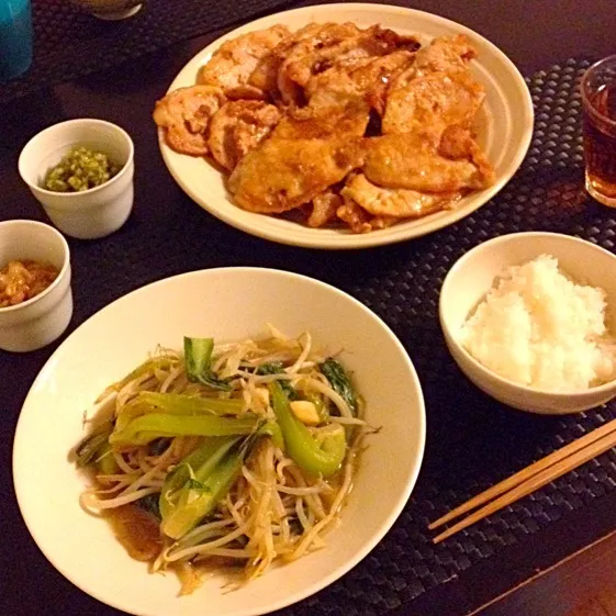 豚の生姜焼きと青梗菜ともやしの中華風炒め@🍴中学生男子夏休みの宿題🌝✨夕飯編👦🏻💦|K.Sさん