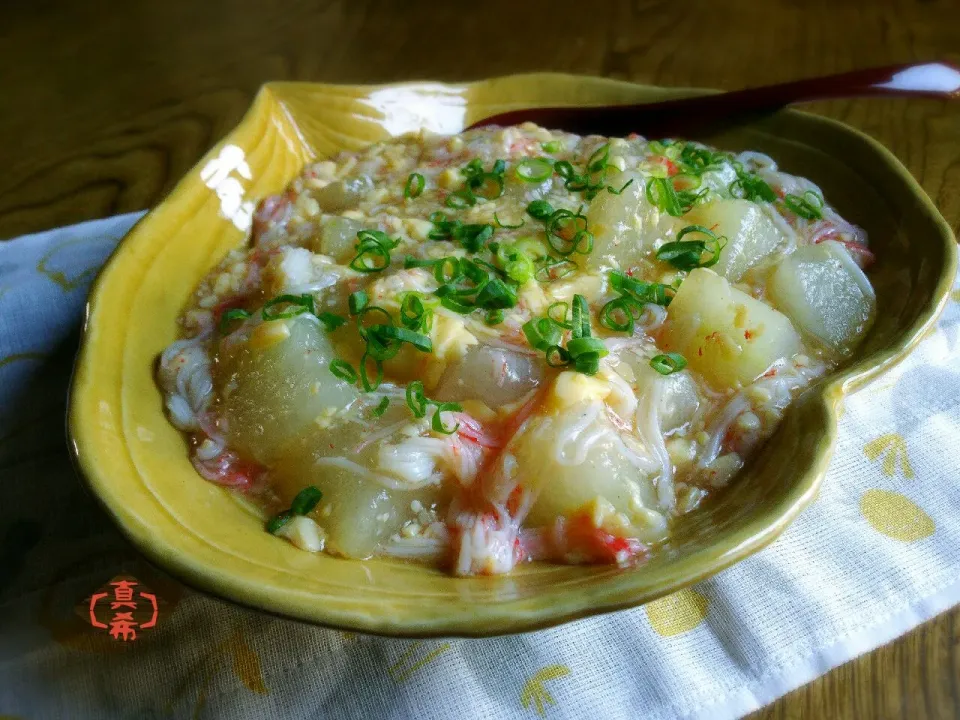 智ちゃんの玉子豆腐とカニカマ使って簡単うまうまあんかけ冬瓜♥定番リピ✨|真希さん