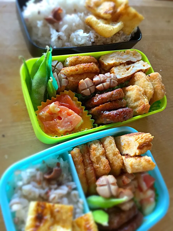 お兄ちゃん&チビ弁当☆ハンバーグとトマトチーズ焼きなど|kohanaxさん