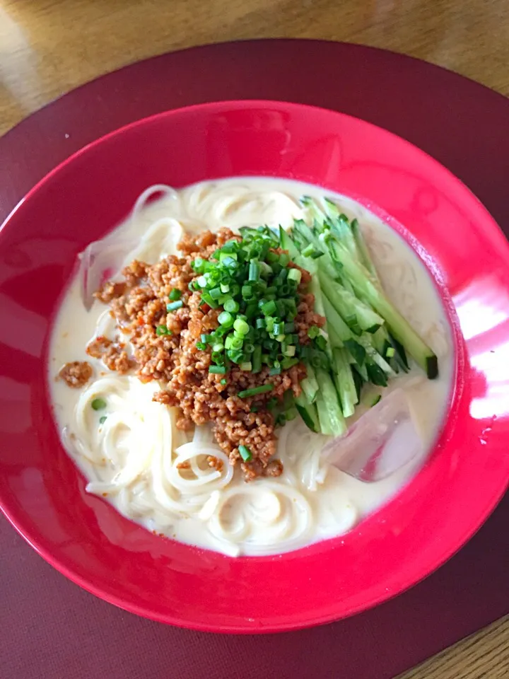 Snapdishの料理写真:冷やし豆乳坦々麺|ミッキーさん