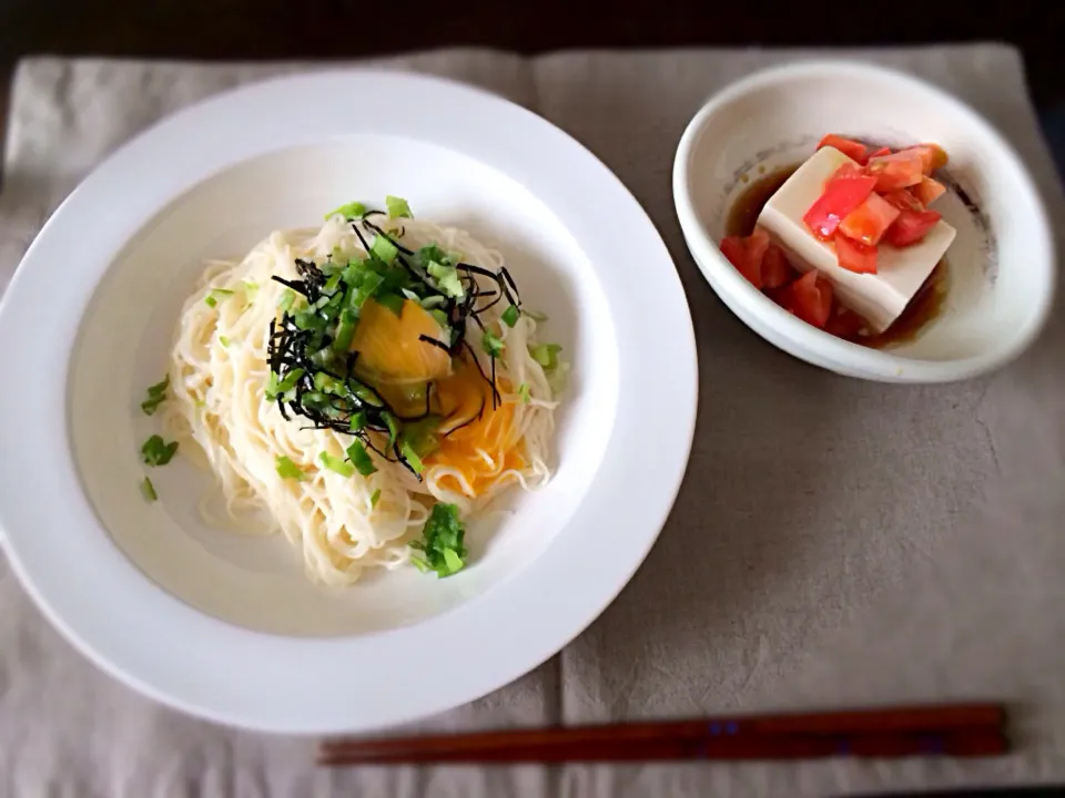 かま玉そうめん＆トマトのせ冷奴|Saoriさん