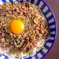 Snapdishの料理写真:ピリ辛ゴーヤ肉味噌ぶっかけうどん|ゆうさん