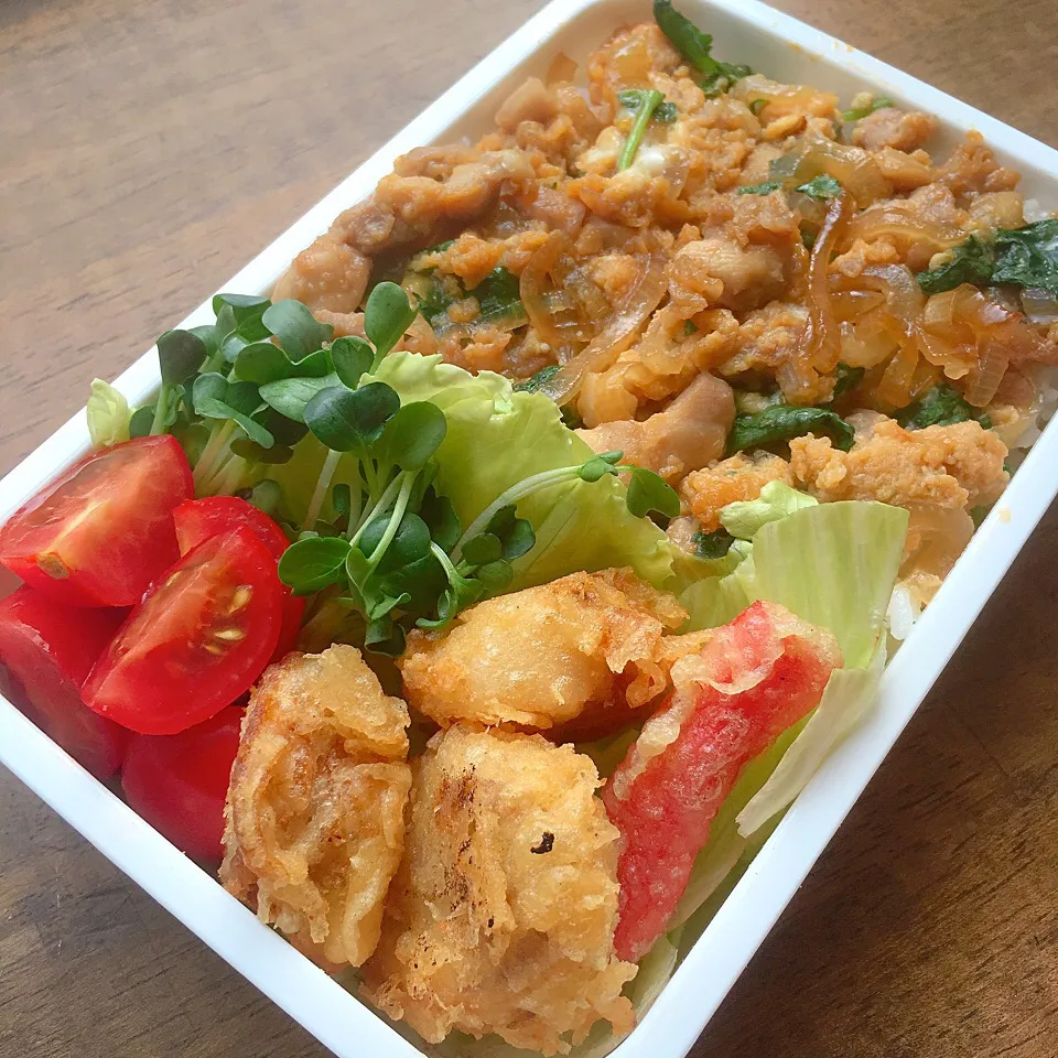 今日のお弁当
・親子丼風
・ホタテとカニカマの天ぷら|akiさん