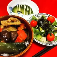 Snapdishの料理写真:鶏肉と夏野菜のトマト南蛮丼、アボガドの刺身、アボガド豆腐サラダ|そねさん