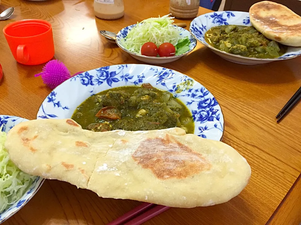 Snapdishの料理写真:親子遠足の後のおしゃべりクッキング♪ほうれん草カレー♪|なちこさん