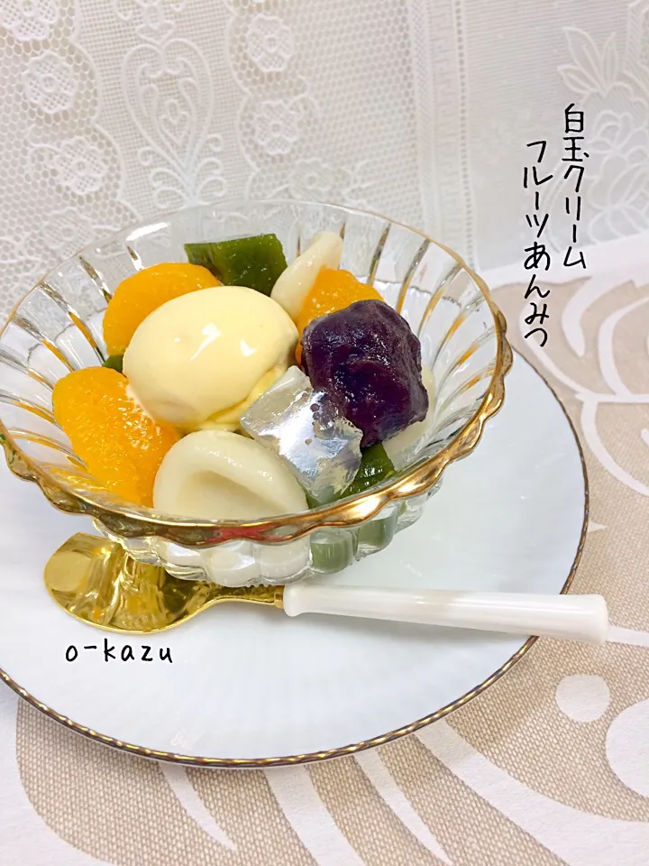 Snapdishの料理写真:白玉クリームフルーツあんみつ|o-kazuさん