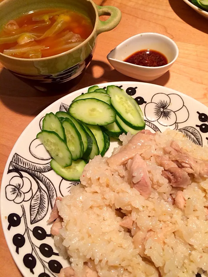 cookdoアジアン鶏飯＆豆とキャベツのスープ|うりさん