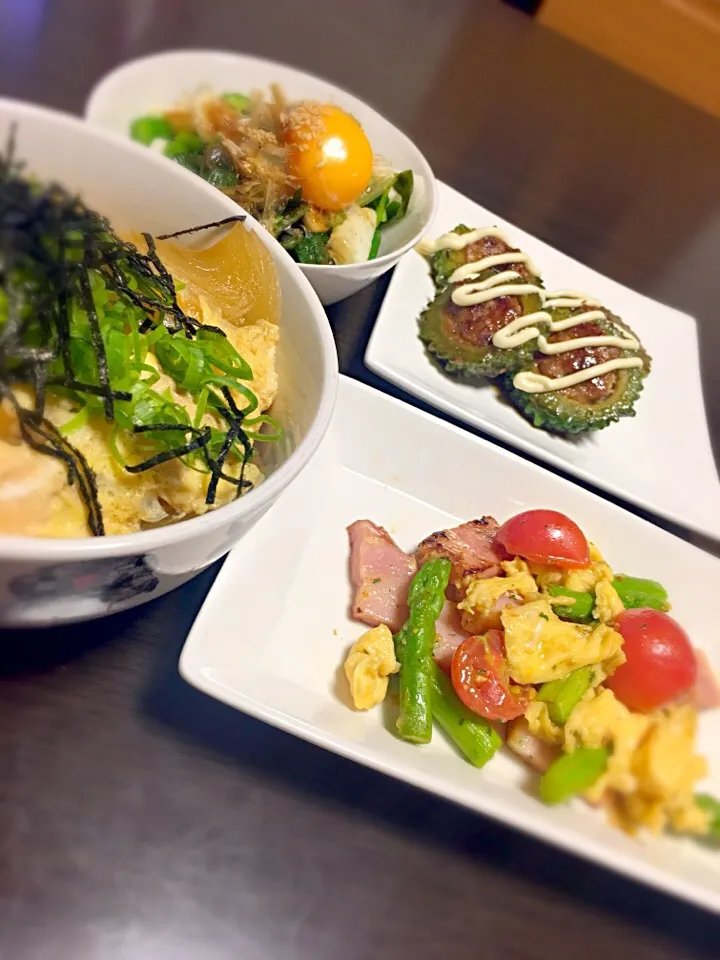 ゴーの肉詰め   ネバネバ納豆   アスパラベーコン   鶏胸肉で疲労回復 親子丼|Kiyomiさん