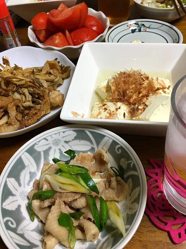 ノンフライヤーで揚げた鶏皮&舞茸
鶏皮ポン酢
湯豆腐|Miekoさん