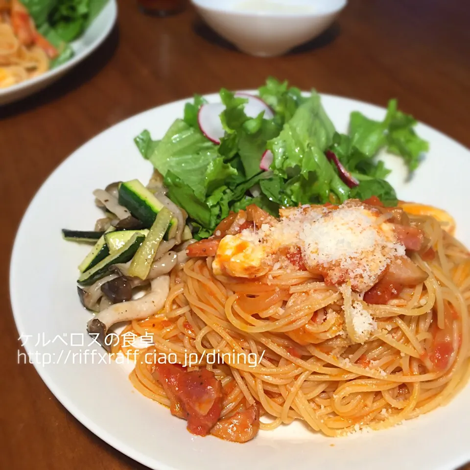 トマトパスタのワンプレート献立|門乃ケルコさん