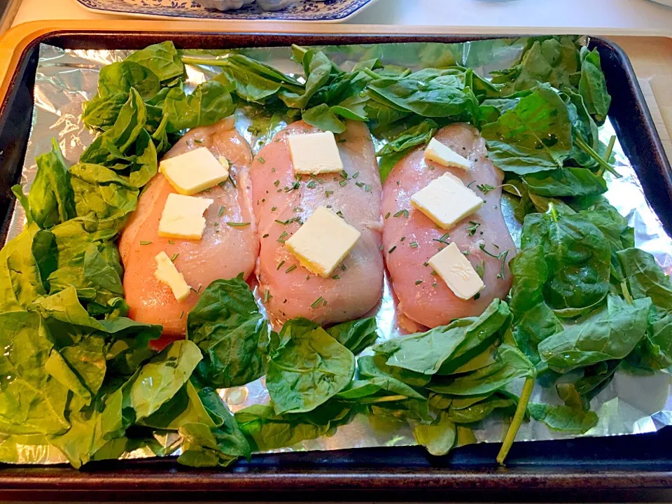 Rosemary Butter Chicken and roasted spinach|🌺IAnneさん