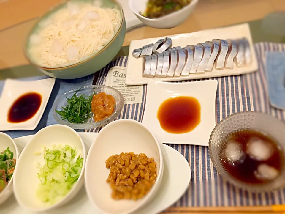 夏っぽい薬味たっぷり素麺と〆鯖|ちゃんもさん