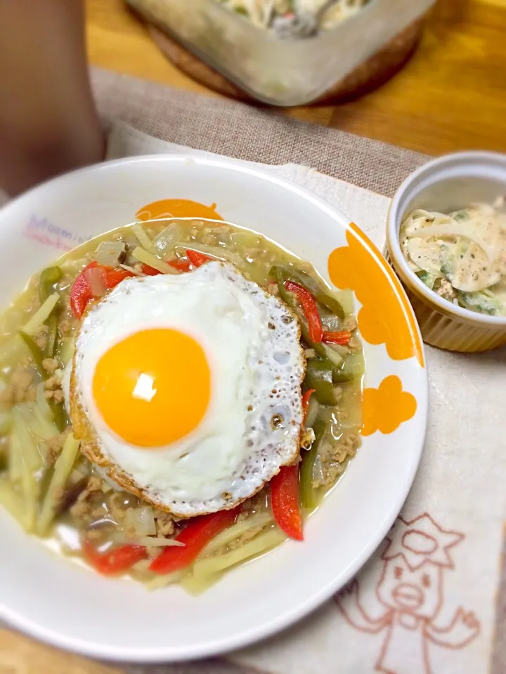 大豆のお肉でキーマグリーンカレー(o⁰⊖⁰o)|morimi32さん