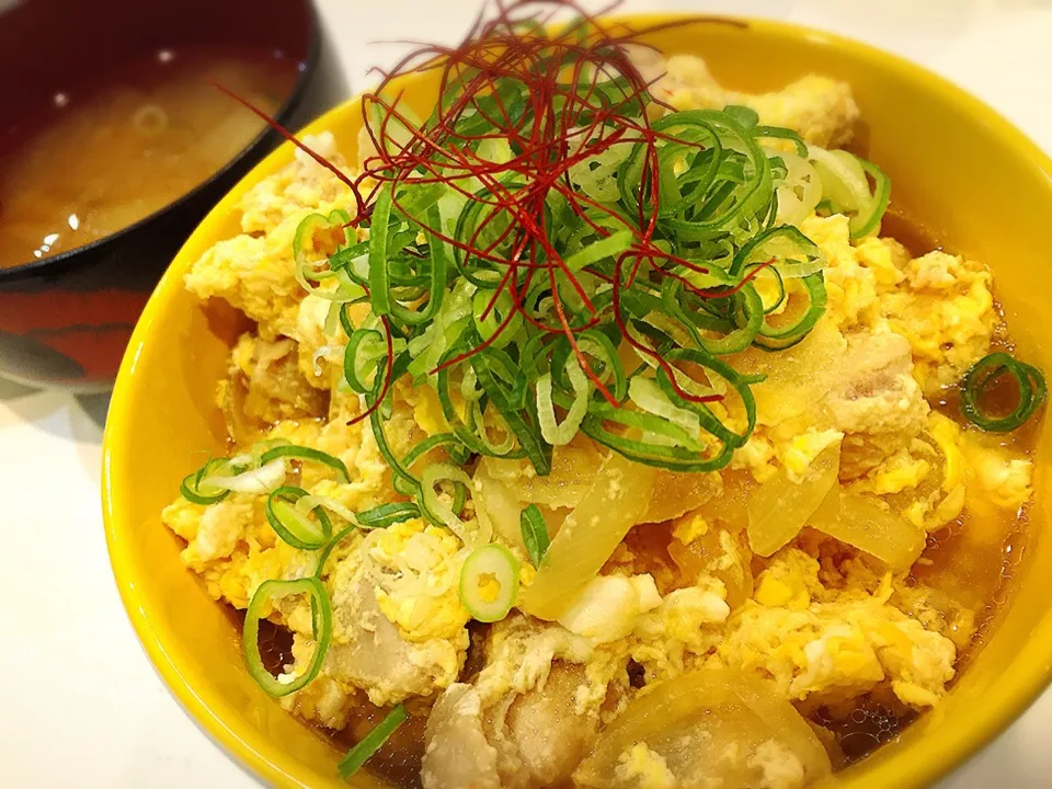 Snapdishの料理写真:たっぷりネギのせ親子丼♪ お味噌汁の具は冬瓜^ ^|Yu-riさん