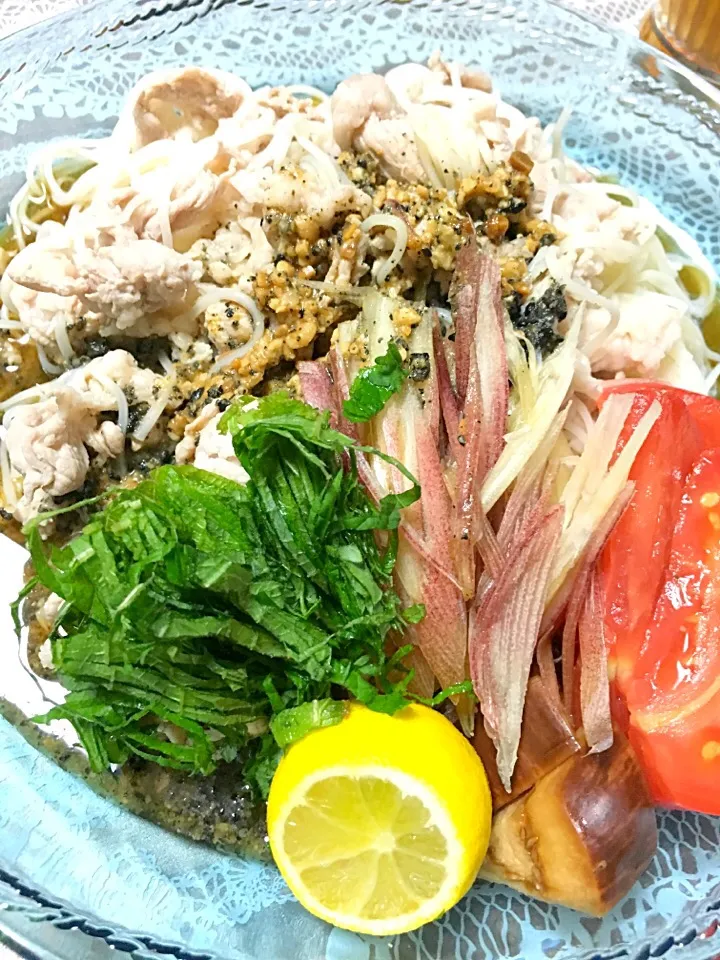 おうちごはん♡黒胡麻味噌ぶっかけ豚しゃぶ素麺♡|チコさん