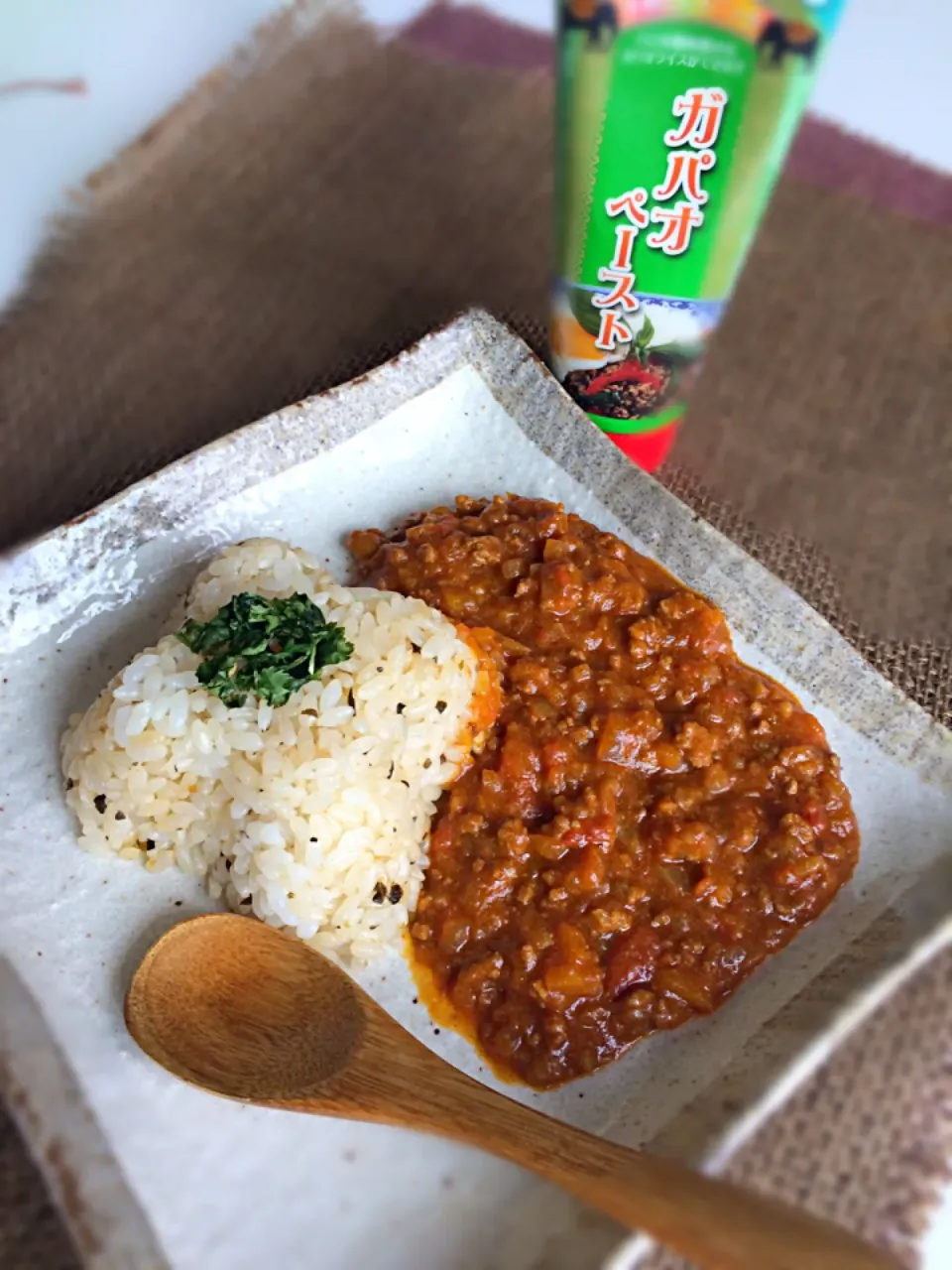 Snapdishの料理写真:キーマカレー＆ガパオペーストライス|Yukariさん