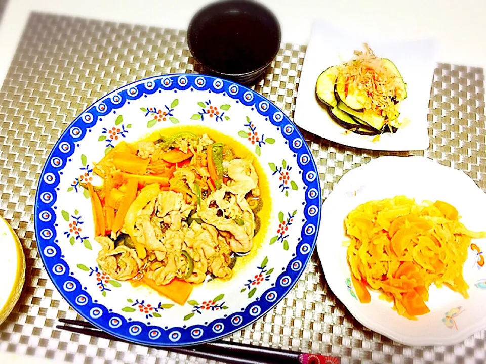 豚肉と野菜の味噌炒めと切り干し大根にナスの酢の物です🎶✨|Seijiさん