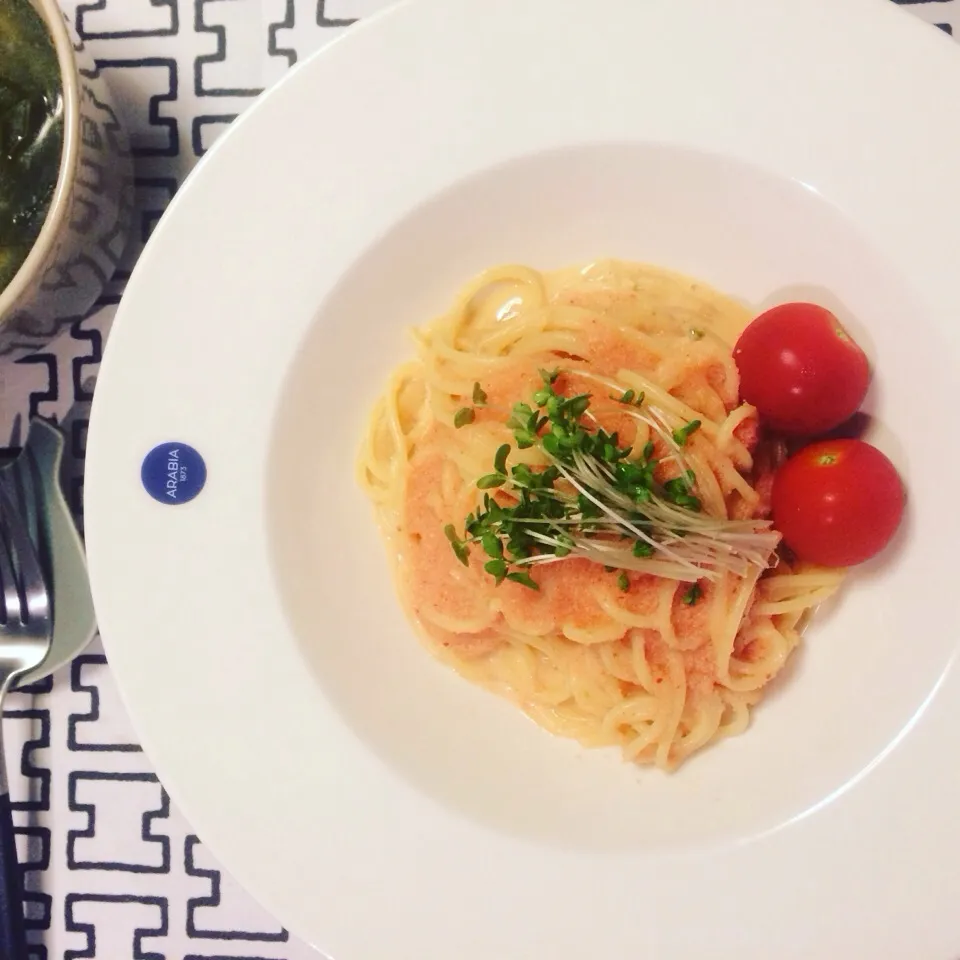 明太子パスタと鶏つくねの中華風スープ|りよさん