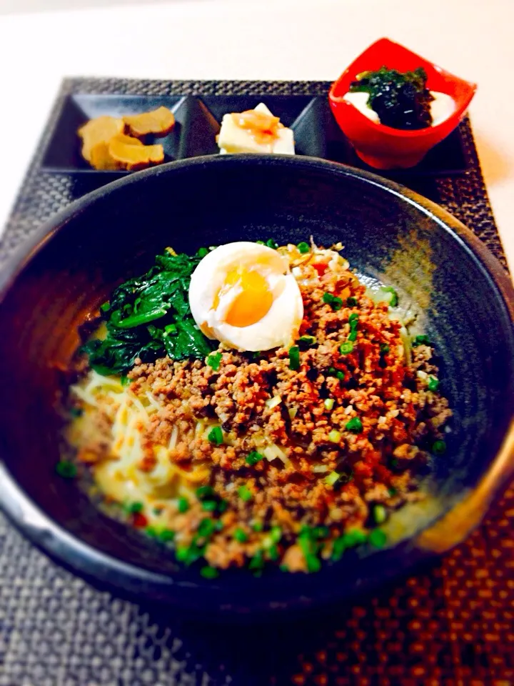 今日の晩御飯/冷やし担々麺＆冷や奴on theとろろワカメ＆長いもの梅和え＆いぶりがっこ|BabyRIKAさん