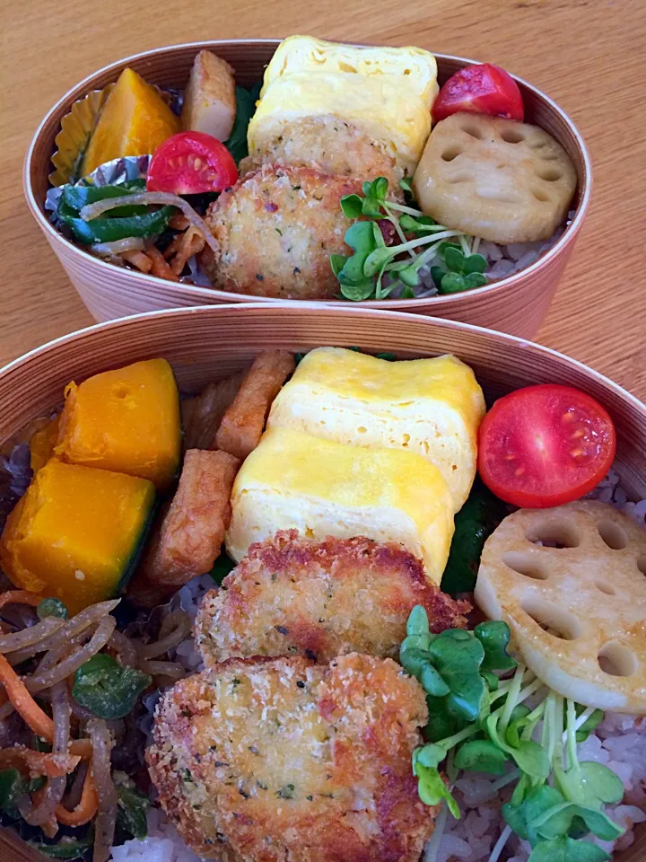 今日のお楽しみ弁当✨
アッツいから梅おかかゴハン、チキンカツ、糸コン人参ピーマンのきんぴら、かぼちゃ煮🎶|5ネコママさん