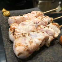 Snapdishの料理写真:鶏むね肉のレア焼き  
粒マスタード もしくは 梅肉ソースで〜|きんじ の息子さん