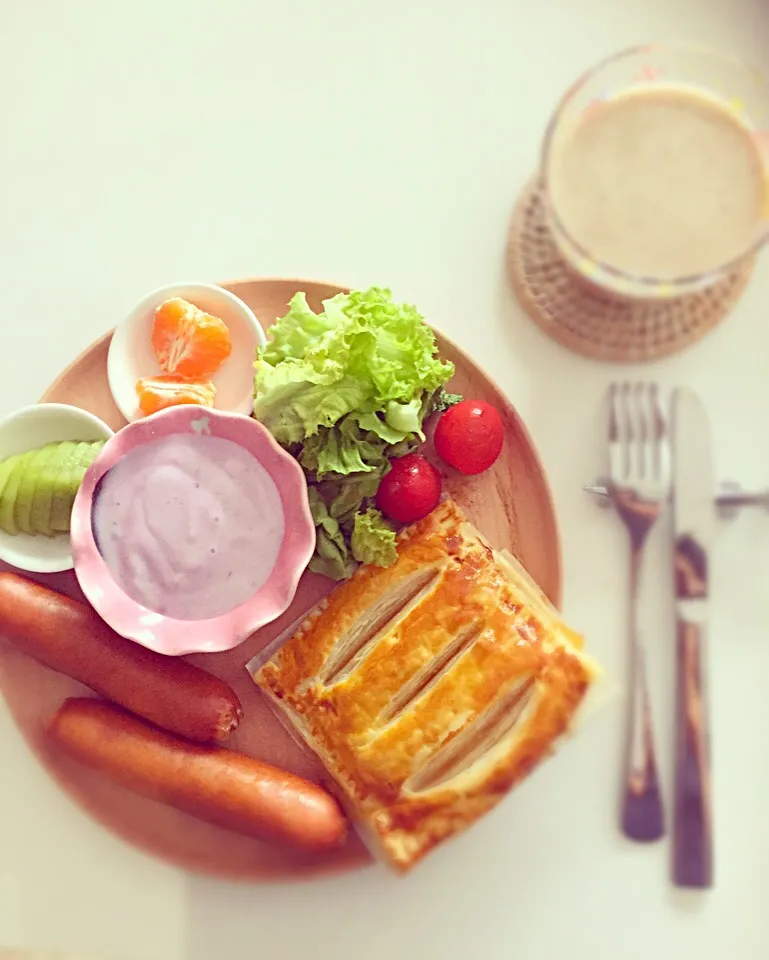 🌺Summer Morning plate🌴🌻🍽💕  #カフェ風 🍎🍹🐚🍖🍌🍊🍒|MIESANさん